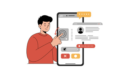 Poster - User interface vector illustration featuring smartphone and app elements for digital design projects