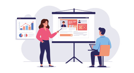 Aufkleber - Business presentation in office setting vector illustration - flat design for corporate training
