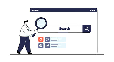 Poster - Search bar vector illustration with person holding magnifying glass for web and ui design