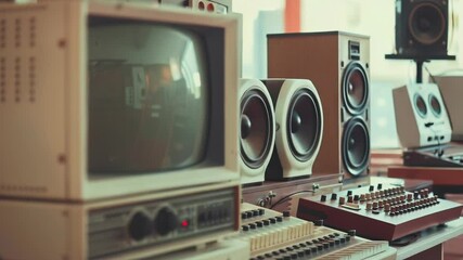 Aufkleber - An old television sits on top of a wooden table, ready for display or decoration