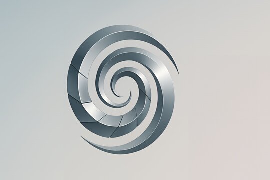 Silver spiral shape rendered on a light background creates a dimensional, hypnotic and modern design element.