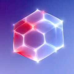 Poster - Elegant Abstract AI Mesh Cube with Hexagonal Polygons
