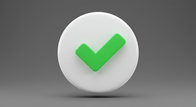 3D rendering of a white circle with a green check mark on a gray background