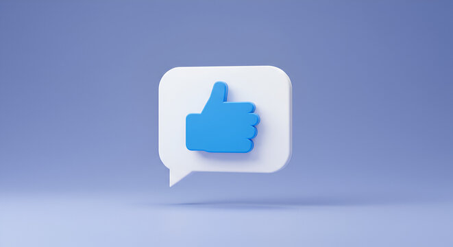 3D Rendering of Like Symbol in Speech Bubble for Social Media Engagement