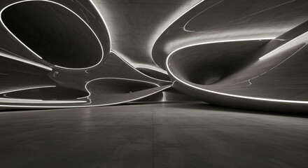 Aufkleber - Abstract architectural concrete structure with bright lighting inside an art gallery