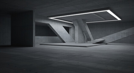 Aufkleber - Abstract architectural interior with concrete structures and illuminated ceilings