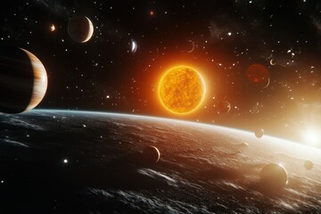Wall Mural - explore the vastness of the solar system with advanced space science visualization, spread solar sys