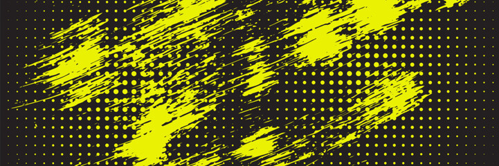 Poster - Dots halftone yellow and dark blue color pattern gradient grunge texture background. Dots pop art sport style modern grunge. vectors