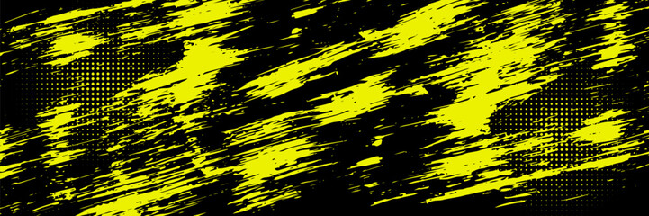 Poster - Dots halftone yellow and dark blue color pattern gradient grunge texture background. Dots pop art sport style modern grunge. vectors