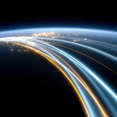 Poster - Global Network Visualization: Glowing Lines and City Lights