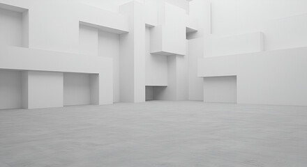 Aufkleber - Abstract architecture in monochromatic white with geometric forms and patterns