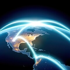 Poster - Glowing Global Network Map with Data Connections