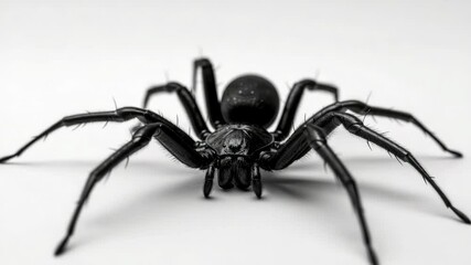 Aufkleber - A black spider sits atop a white surface, its legs curled up tight