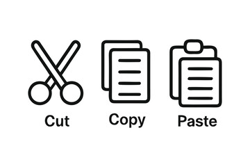 Poster - Cut Copy and Paste Functions Depicted with Scissors and Stacked Paper Illustrations Simple Visual Representation