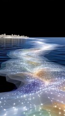 Poster - Glowing Urban Network Visualization: Abstract Arc of Connected Lights Over Water at Night