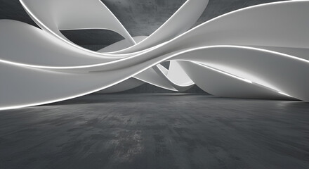 Aufkleber - Abstract concrete interior with illuminated flowing curved white sculptural forms