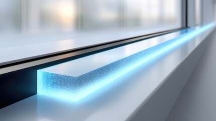 Poster - Illuminated Translucent Blue Glass Panel with Minimal Pixel Grid Design
