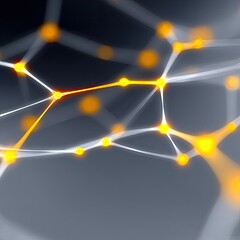 Poster - Luminous Network Structure: Glowing Orange and White Nodes Connected by Lines on a Dark Gray Background