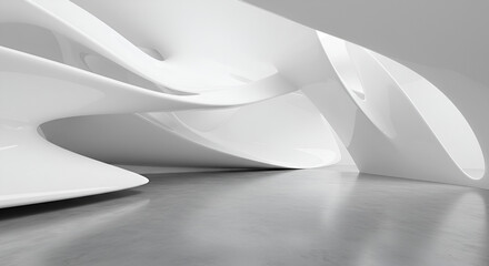 Aufkleber - Abstract futuristic architecture with smooth white curves and concrete floor