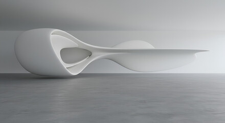 Aufkleber - Abstract futuristic white sculpture in minimalist interior design concept 3d rendering
