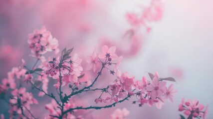 Poster - A close-up of bright pink flowers on a tree branch