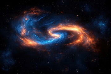 Fototapete - Swirling abstract cloud with vibrant blue and orange colors enhances the cosmic landscape, Abstract swirling cloud with blue and orange colors in dark space
