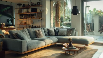 Poster - Cozy living room with furniture and natural light from the window