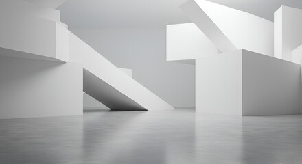 Aufkleber - Abstract white geometric architecture interior with minimalist design elements