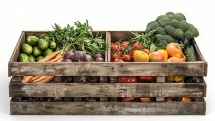 Poster - A wooden crate filled with various vegetables