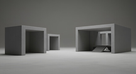 Aufkleber - Architectural minimalist abstract structures gray concrete under neutral studio light