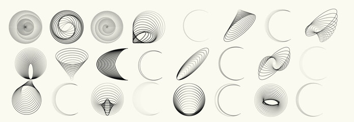 Fototapete - Collection of vector design elements. Set of logos with lines, stripes and circles. Various forms of line and dots design.Vector logo collection. Bundle of circle icons and elements. Set of lines art.