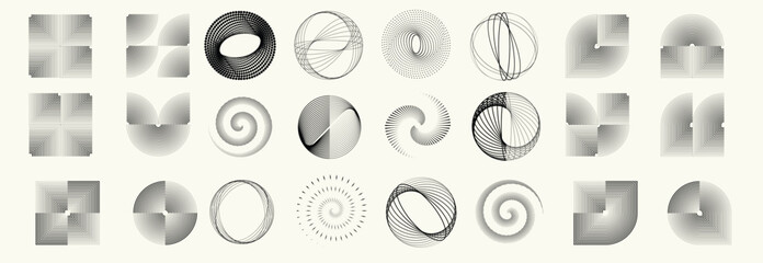 Fototapete - Collection of vector design elements. Set of logos with lines, stripes and circles. Various forms of line and dots design.Vector logo collection. Bundle of circle icons and elements. Set of lines art.