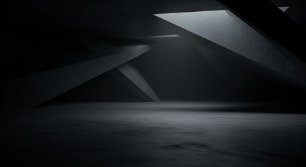 Aufkleber - Dramatic abstract dark concrete interior with geometric shapes and soft lighting