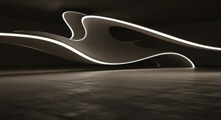 Aufkleber - Dramatic architectural interior with smooth curves and luminous lines design