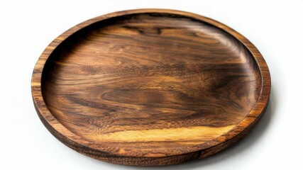 Poster - A close-up shot of a wooden plate on a table, featuring intricate wood grain and potential food or drink placement