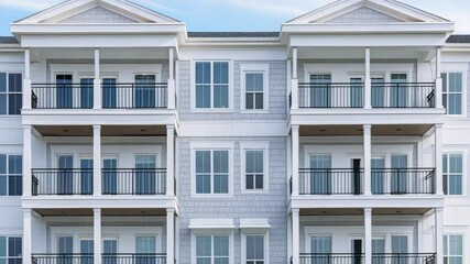 Fototapete - A large white building with multiple levels of balconies, each with its own set of balconies