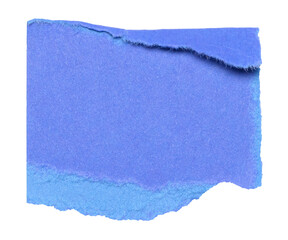 Poster - Isolated cut out torn piece of blue paper note cardboard with rough texture, folded dog ear earmark and copy space for text, transparent png background design element