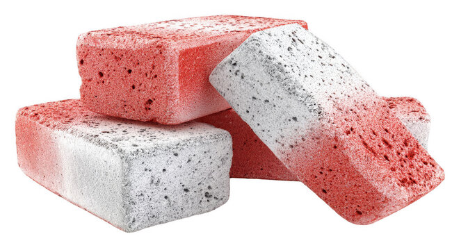 Stacked, rectangular, red and white blocks