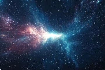 Poster - Experience a dazzling star burst background showcasing a hyperspace jump through dimensions, Star Burst Background motion Hyperspace jump through the stars Photo animated
