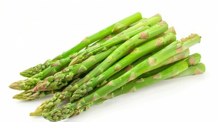 Poster - A bunch of fresh green asparagus arranged on a clean white surface