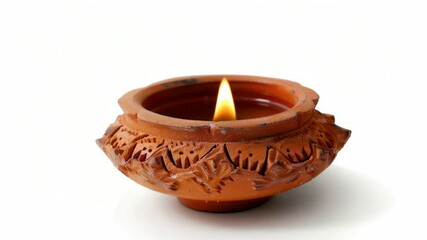 Poster - A small ceramic pot with a lit candle inside, ideal for use as a decorative accent or mood setting