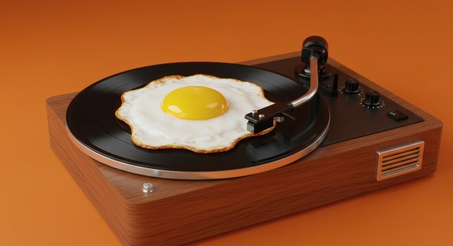 Sunny-Side Up A Fried Egg on a Vintage Record Player