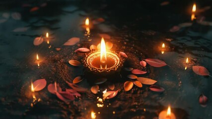Aufkleber - A lone candle surrounded by leaves and water, perfect for use as a background or symbol in your project