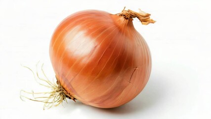 Poster - A single onion placed on a white surface, a simple still life composition