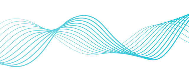 Leinwandbilder - Abstract wave with smooth, flowing cyan-blue curved lines on a white background. Lines form rhythmic with waveforms overlap and intertwine symmetrical, airy, and futuristic pattern. 