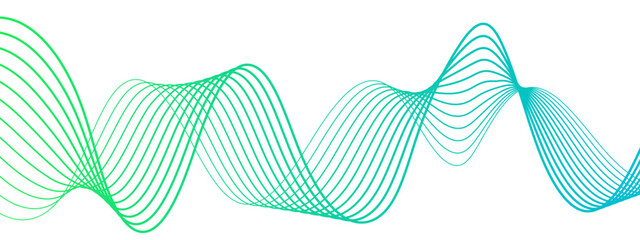 Leinwandbilder - Abstract wave with smooth, flowing cyan-blue curved lines on a white background. Lines form rhythmic with waveforms overlap and intertwine symmetrical, airy, and futuristic pattern. 