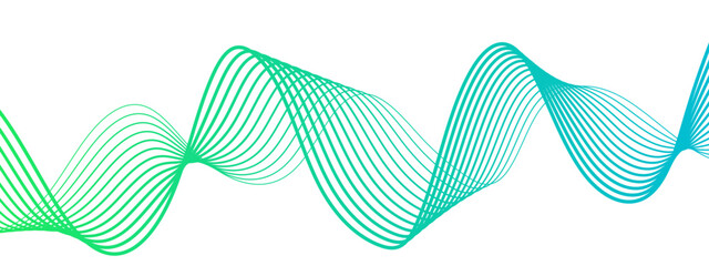 Leinwandbilder - Abstract wave with smooth, flowing cyan-blue curved lines on a white background. Lines form rhythmic with waveforms overlap and intertwine symmetrical, airy, and futuristic pattern. 