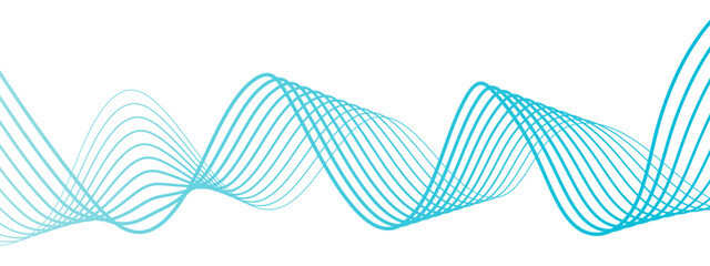 Leinwandbilder - Abstract wave with smooth, flowing cyan-blue curved lines on a white background. Lines form rhythmic with waveforms overlap and intertwine symmetrical, airy, and futuristic pattern. 