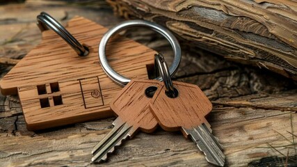 Poster - A pair of keys resting on a wooden plank, simple and straightforward image