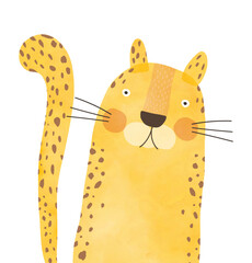Wall Mural - portrait of cute cheetah. funny print with big cheetah. childish drawing-like vector illustration of